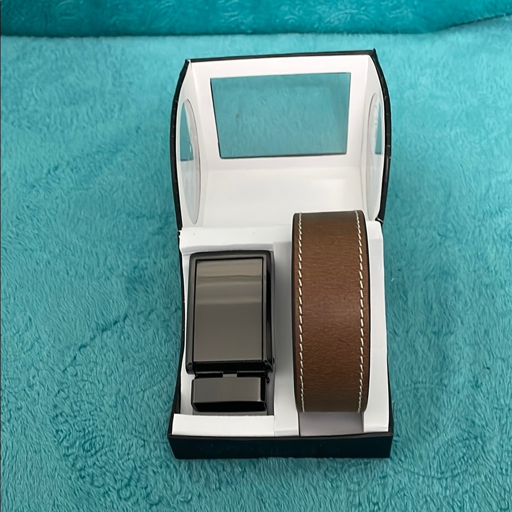 Slide Belt Elegant Brown Leather Belt with Steel Gray Buckle